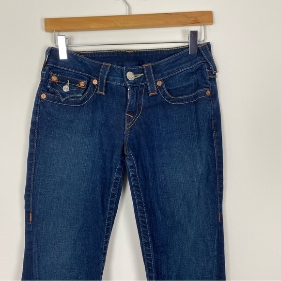 TRUE RELIGION Big T Flare Leg Low Rise Jeans Size 26 Dark Wash Boho Casual - Picture 3 of 10